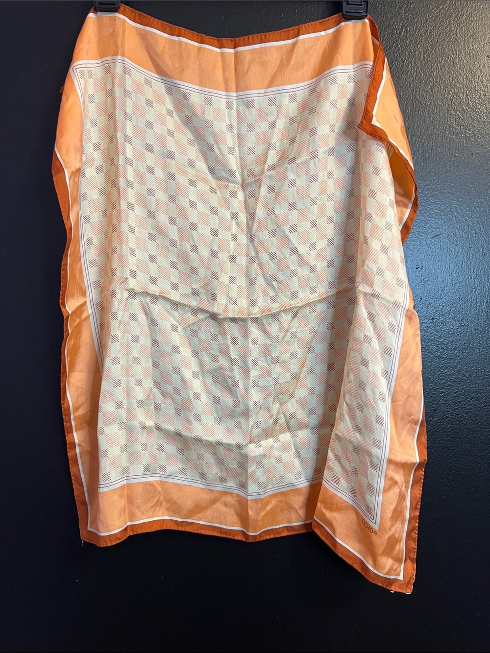 ECHO Checkered Orange Border Patterned Satin Scarf